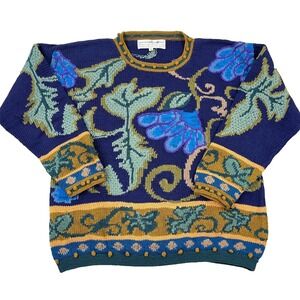 Vintage Peruvian Connection Sweater Women Small Blue Pima Grandma Boho 90s